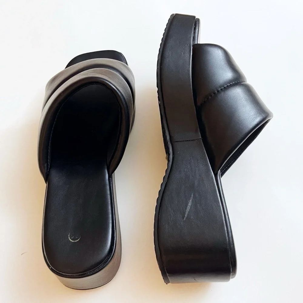 Leather Platform Slide Sandals 7.5 Y2K Casual Chunky